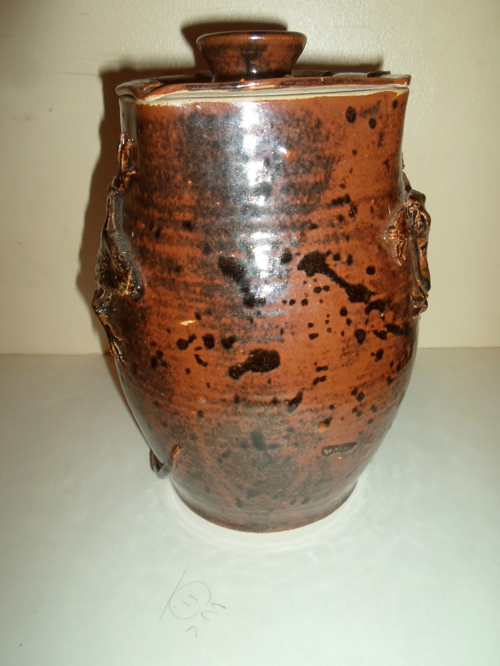 Help Identify Mark On Large Lidded Jar With Applied Lizards 01812