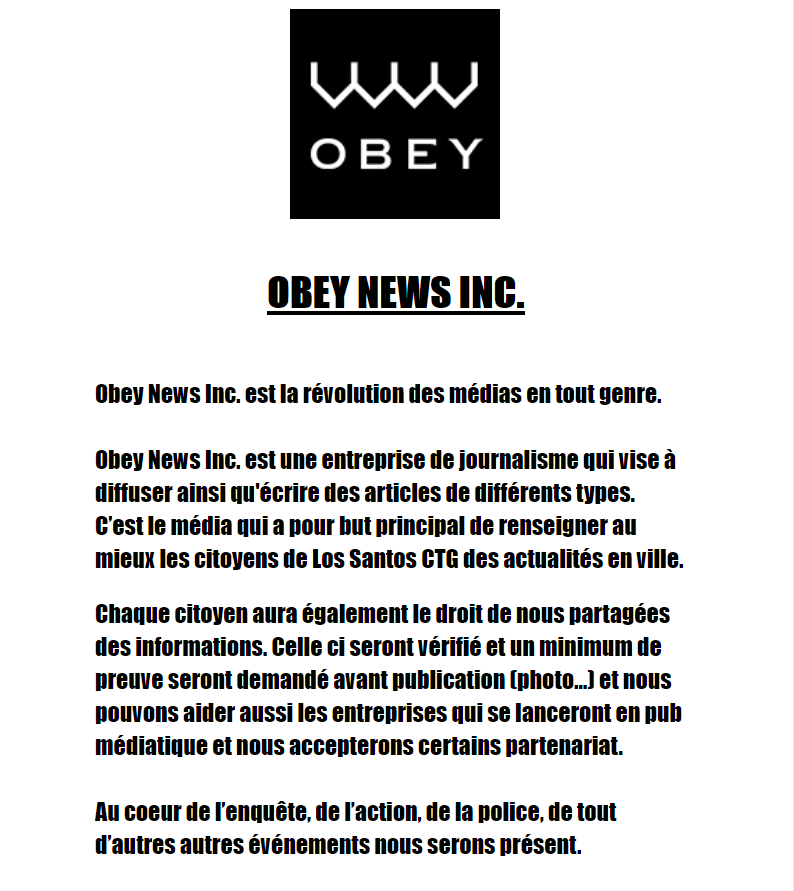 [Validée] Société - Obey News Inc. 115