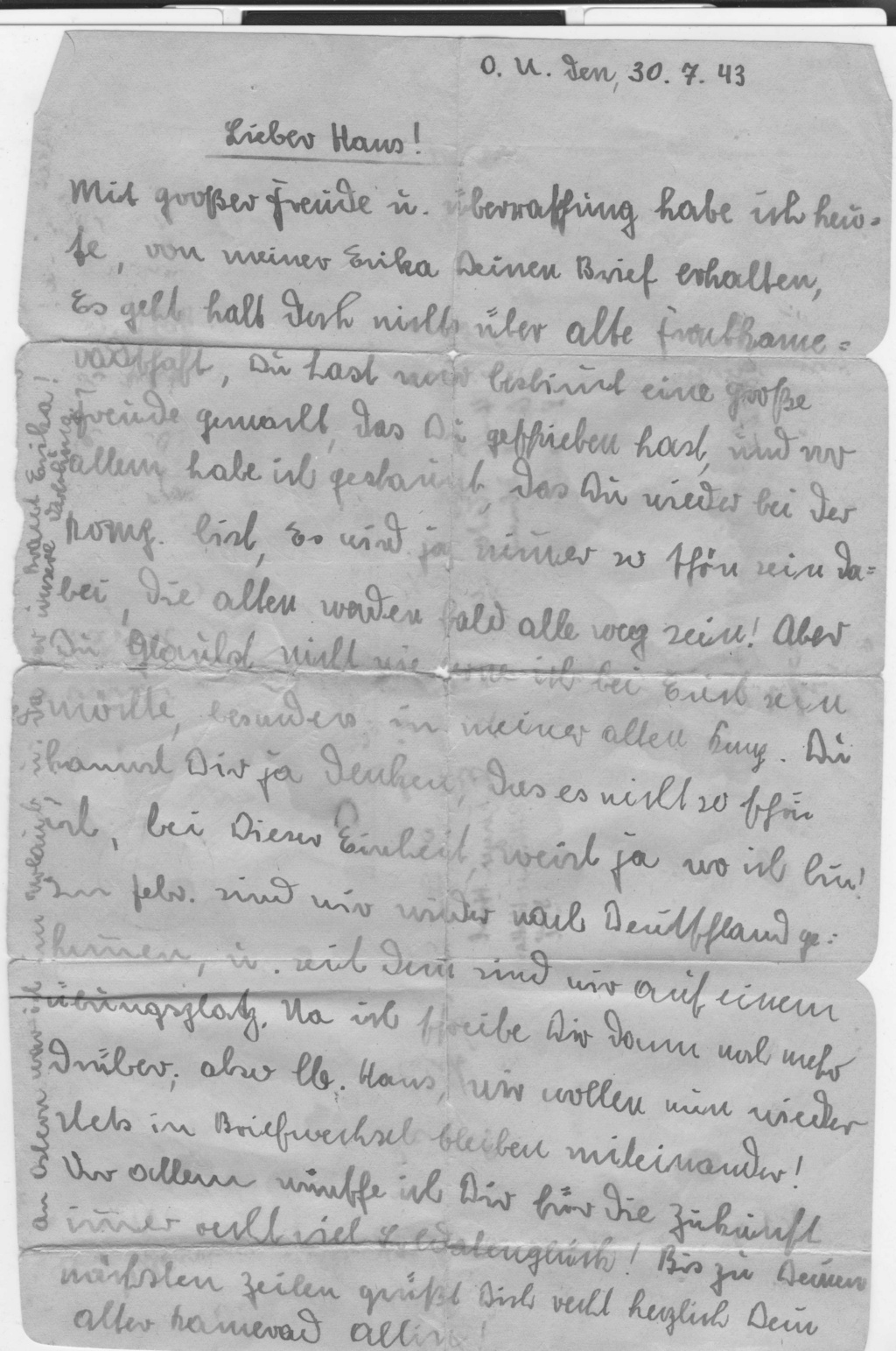Lettre allemande trouvée dans un porte carte