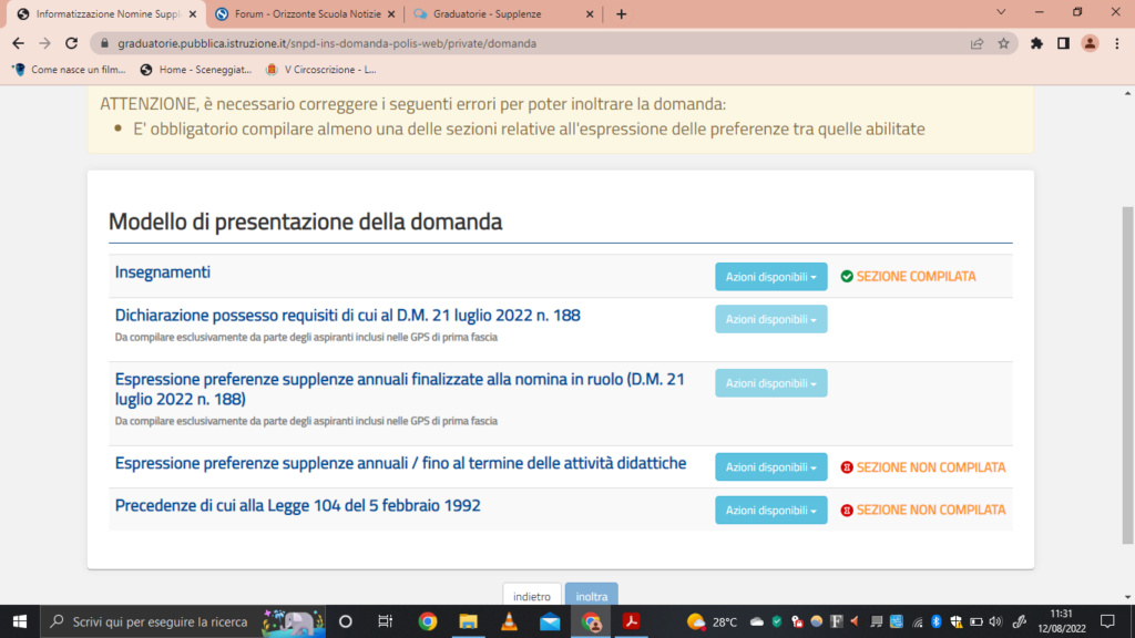 Riservisti legge 68/99 e scelta delle preferenze Screen11