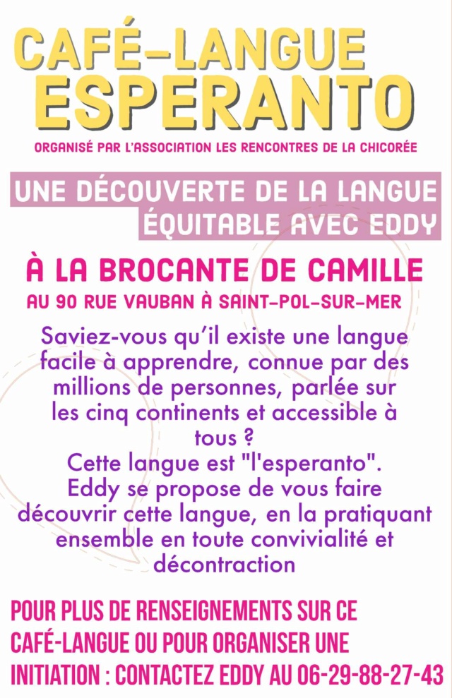 Café Espéranto à la brocante de Camille à Saint Pol sur Mer (Dunkerque) - Samedi 8 juin de 16h00 à 17h30 Messen24