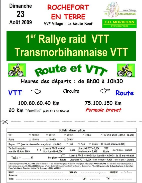 le 23 aout 2009, 1er Rallye Raid VTT Transmorbihannaise VTT et Route Rochef10