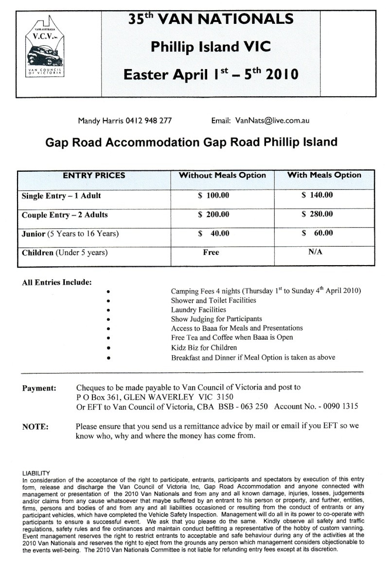 Van Nats 2010 Entry Form and Advice Sheet 2010_e11