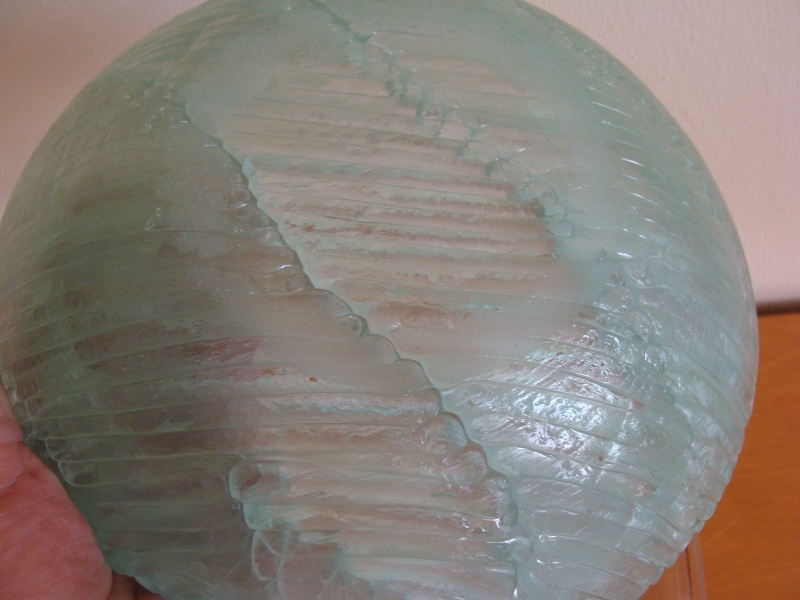 Frosted Blue Wavy Stacked Glass Bowl - Signed Blue_b16