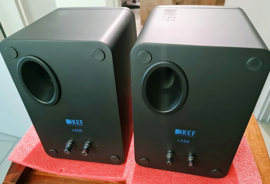 KEF LS50 Limited Edition Speakers - Frosted Black with Blue Drivers. Kefls410