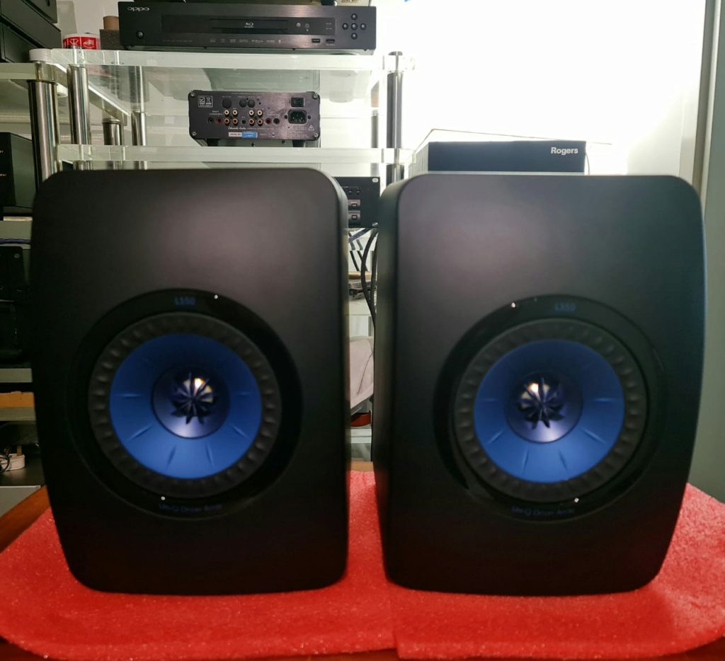 KEF LS50 Limited Edition Speakers - Frosted Black with Blue Drivers. Lefls310