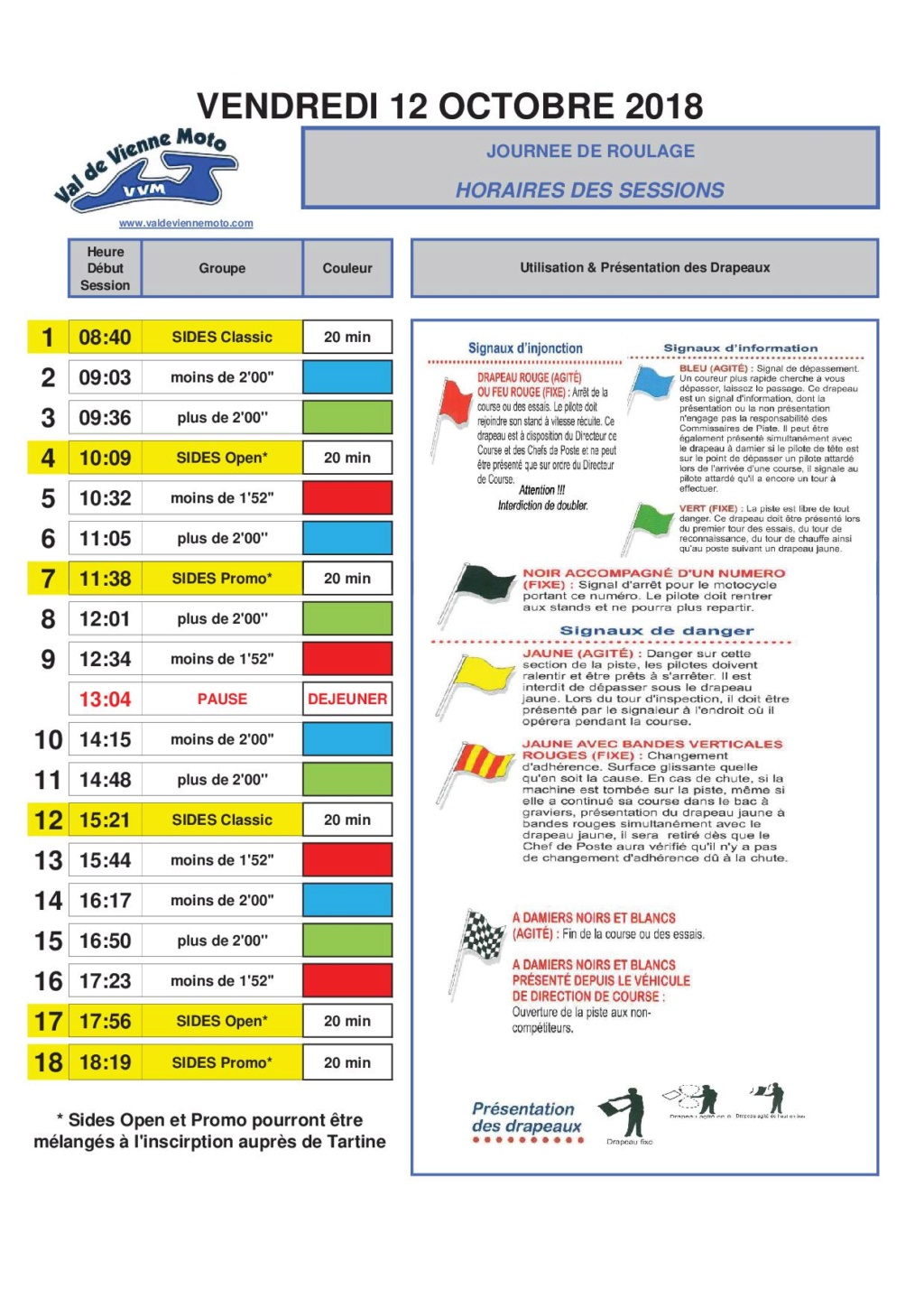 Les horaires et paddock du VdV Essais10