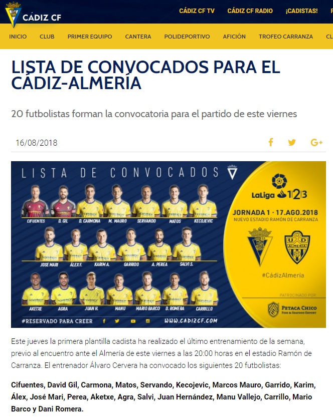 [J01] Cádiz C.F. - U.D. Almería - Viernes 17/08/2018 20:00 h. Convoc10