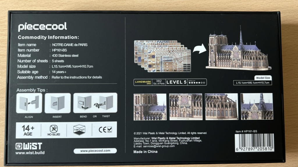 Metallbausatz "Notre Dame" von Piececool HP161-BS Pc0210