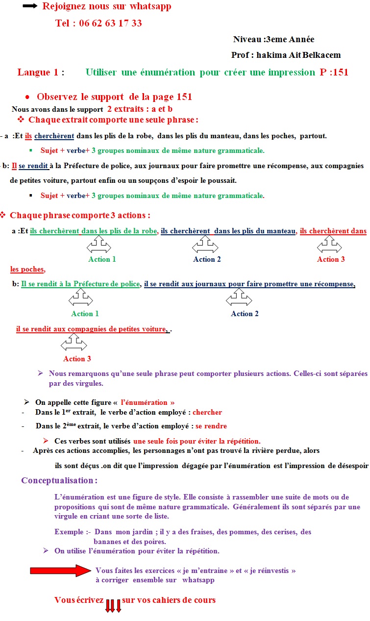 د Langue 1 :Utiliser une énumération pour créer une impression P :151 Fr115