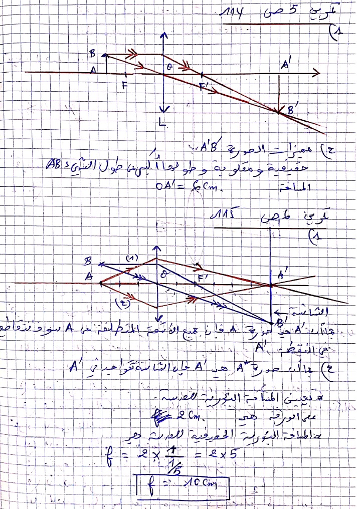 تصحيح تمارين العدسات الرقيقة  Ph313