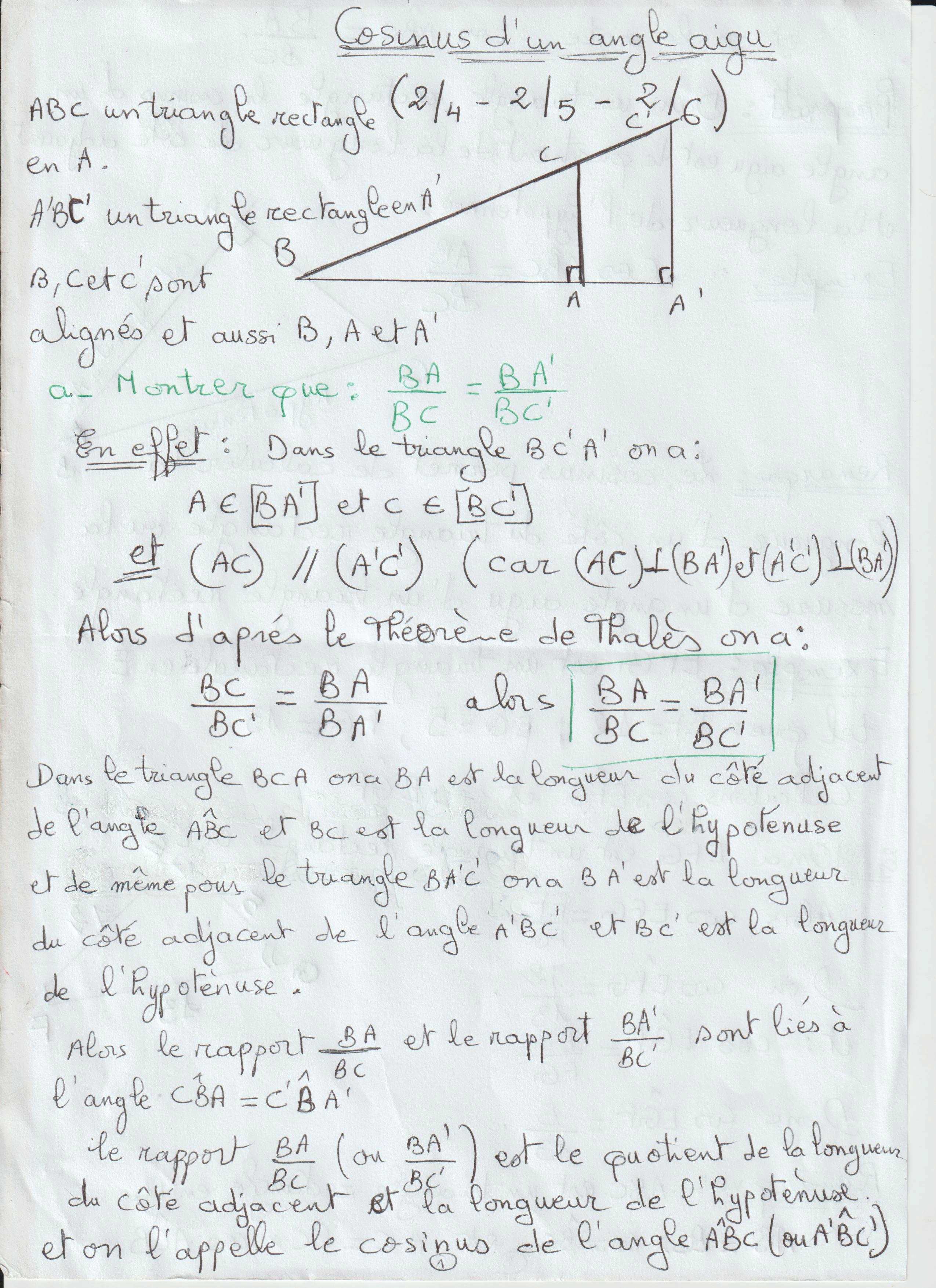 COSINUS D'UN ANGLE AIGU   Cosinu12