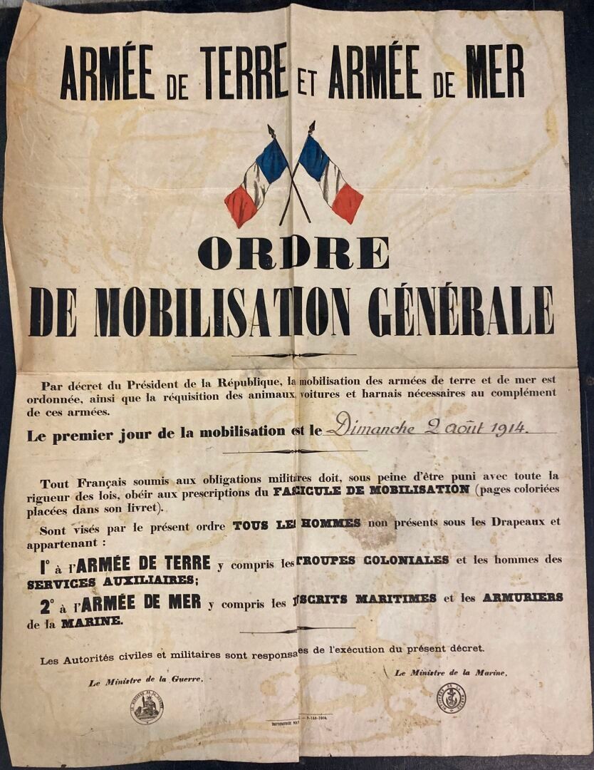 Affiche ordre de mobilisation 2 août 1914 14161010
