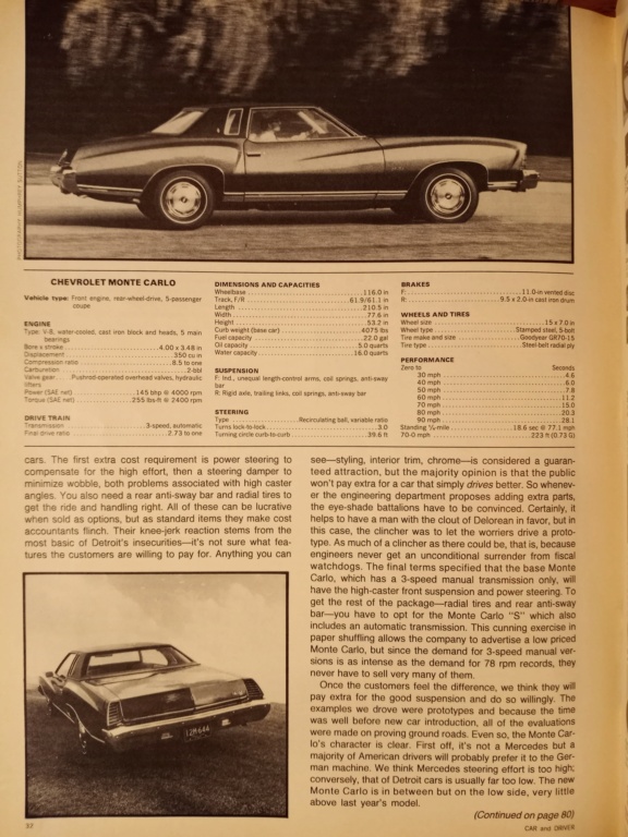 MOTOR TREND CAR OF THE YEAR-------1973 MONTE CARLO Cnd_se12