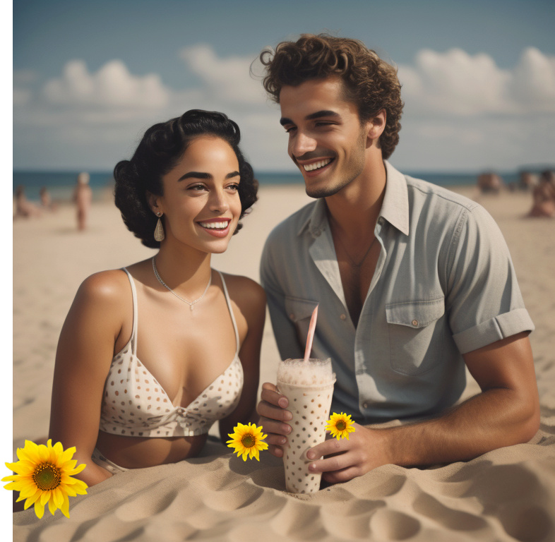 Feminine and beautiful mixed-race women in full bathing suit smiling with boyfriend on the beach Mixedr16