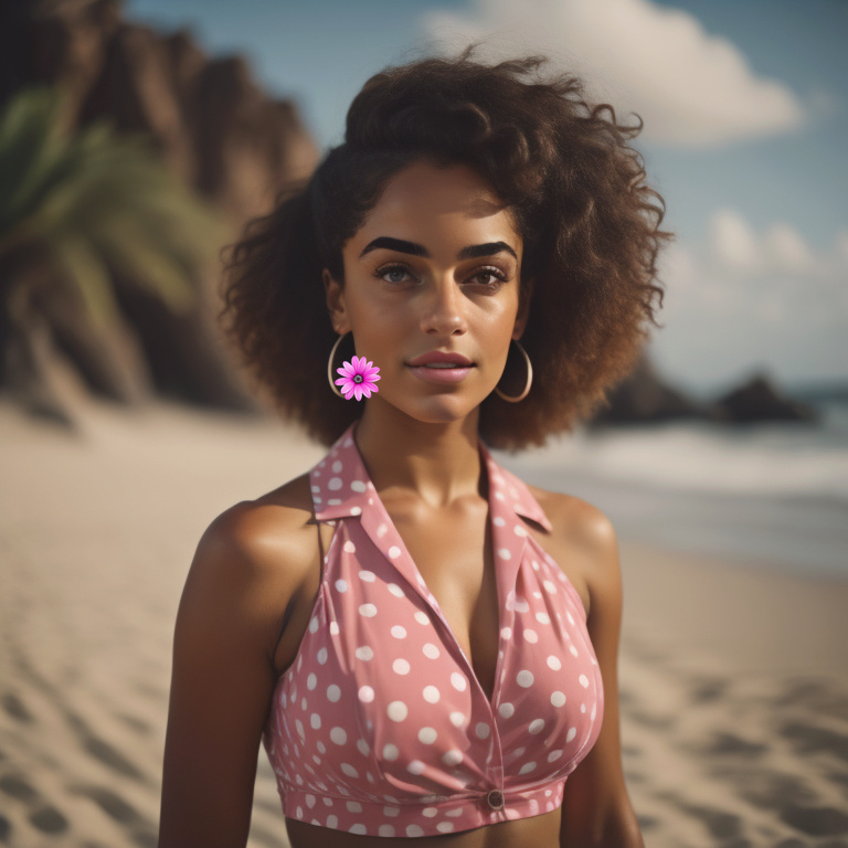 Feminine and beautiful mixed-race women in full bathing suit smiling on the beach Mixedr36