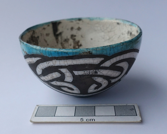 Delicate wee raku bowl, with celtic-style design Celtic10