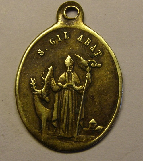 Bonita medalla de Nª Sª de Núria y San Gil Abad. Siglo XIX. (AM) Tc_12_13