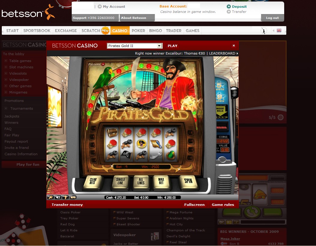 Gain sur Betsson Casino !!! sur la slot pirates gold II  2500pièces !! Betsso11