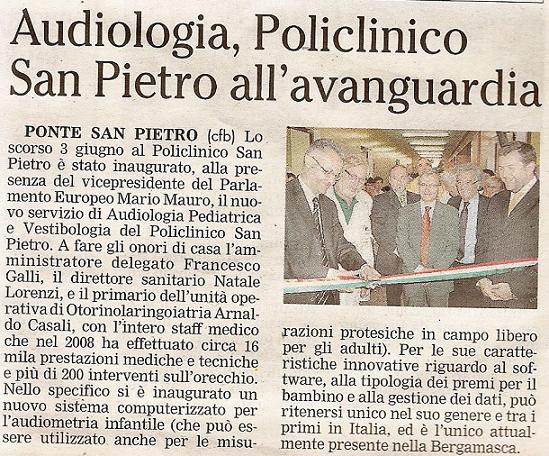 Audiologia - Policlinico San Pietro (Bergamo7) 12/06/2009 Bg7_gi11