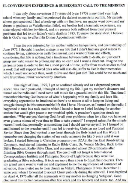 MY SALVATION TESTIMONY AND BIBLICAL CONVERSION A110