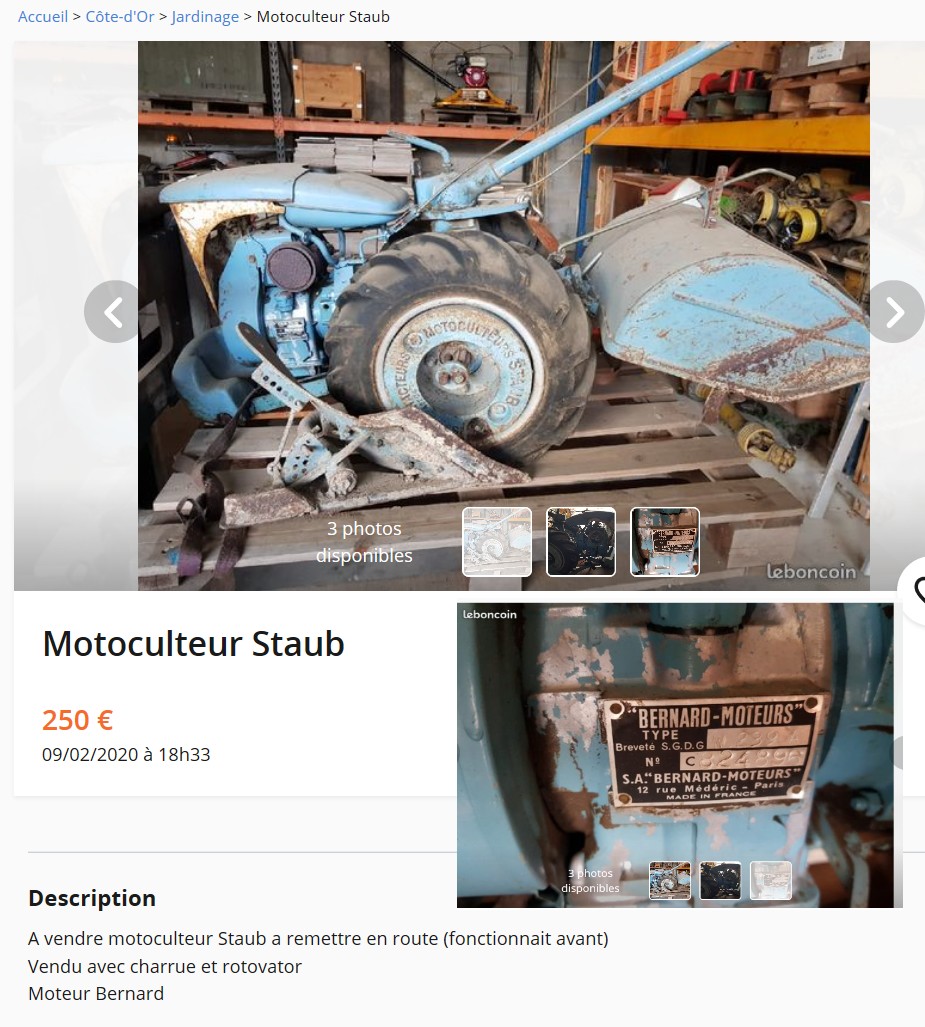 motoculteur - ( A été vendu ) Motoculteur Staub en Côte d'Or Staub12