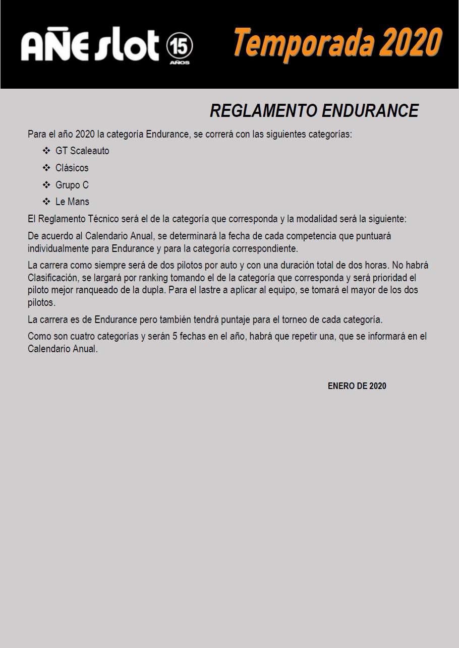 Temporada 2020 // Reglamento ENDURANCE Pagina97