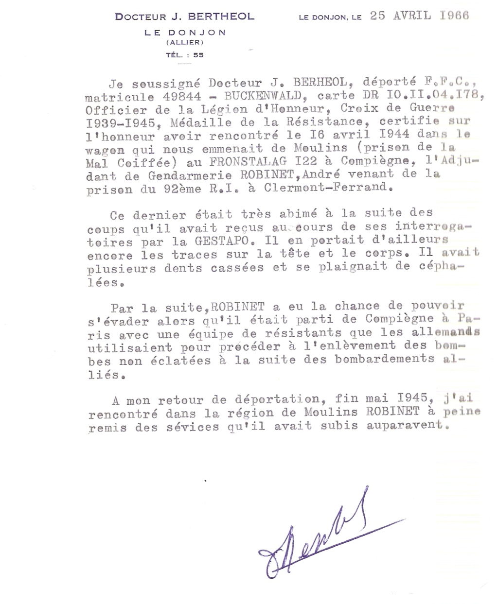 ROBINET André gendarme à BILLOM en 1943 Robine28