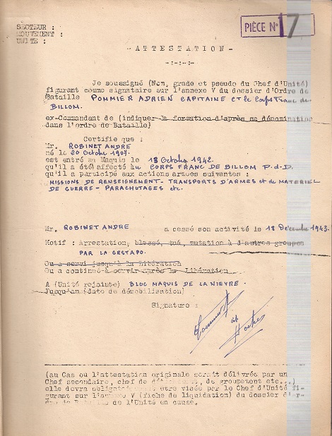 ROBINET André gendarme à BILLOM en 1943 Robine29