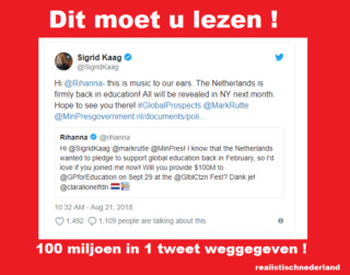  Mevrouw Kaag D66 en Rutte geven in een Tweet op Twitter 100 miljoen aan het buitenland Miljoe10