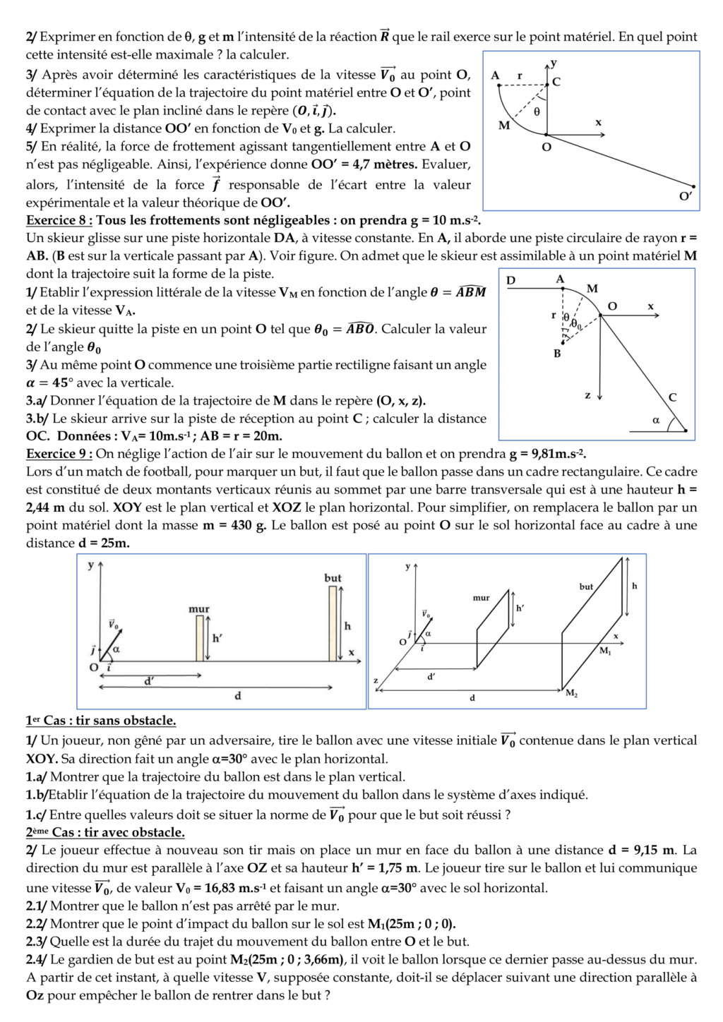 Série d'exercice mouvement d'un projectile dans le champ de pesanteur  11_mou10