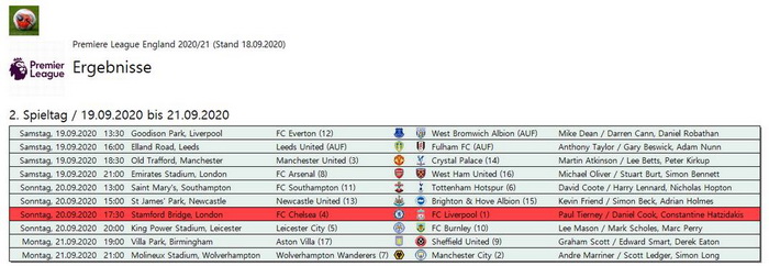 England » Premier League 2020/2021 » 2. Spieltag + Tabelle 11966011