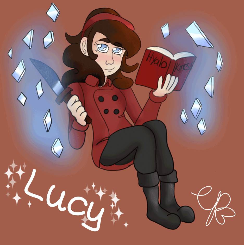 An Art Fight piece, featuring OnTheFranch's OC, Lucy a smart kid who taught herself Hyalokinesis. You can find OnTheFranch's art on Tumblr @OnTheFranch