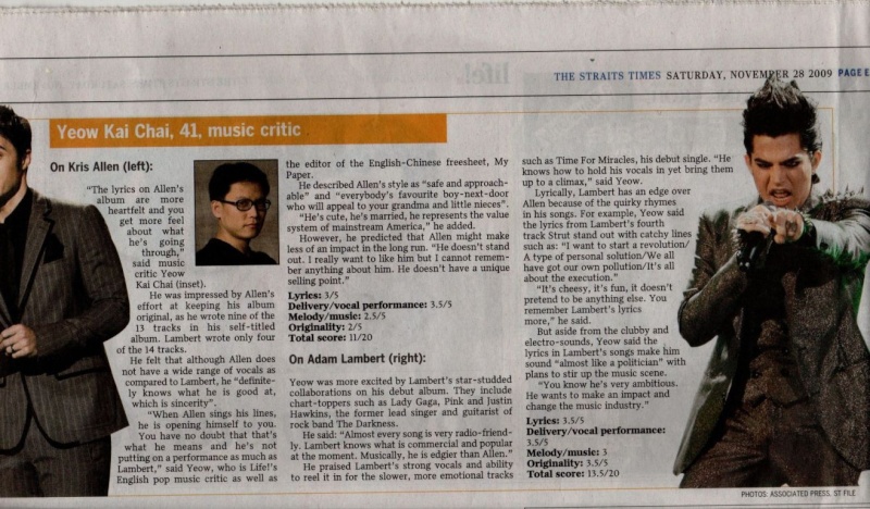 Idols' battle of debut CDs - Adam vs Kris on The Straits Times!! Battle15