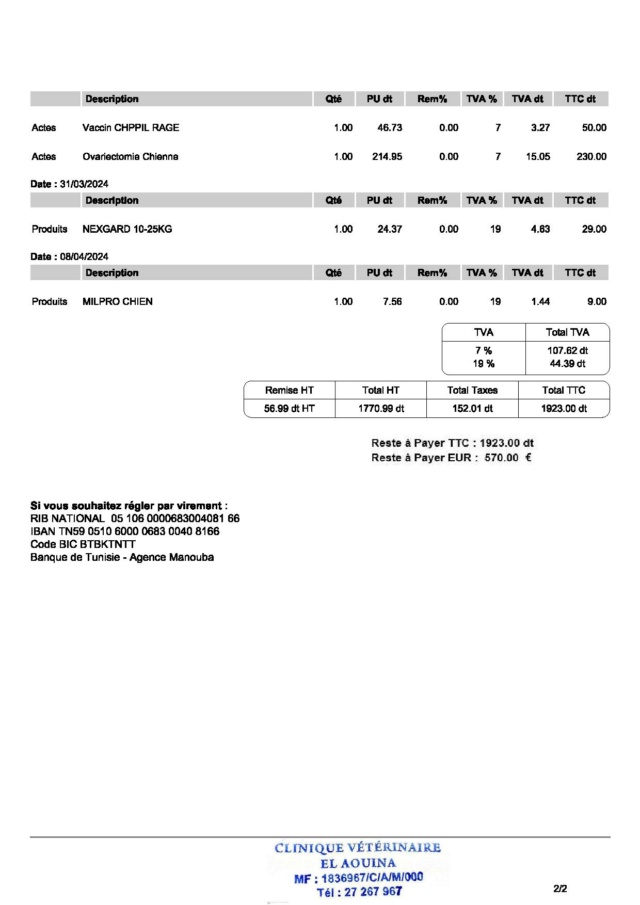 TAM-TAM, identifiée 788.269.100.028.038, en pension à Tunis Factur30