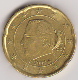 20 céntimos de € de Bélgica 2008 con exceso de metal Belgic10