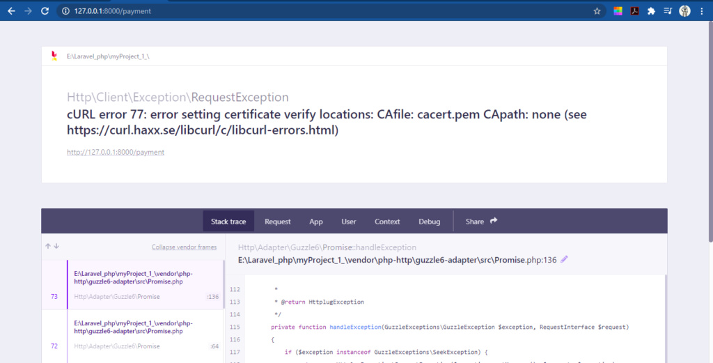 cURL error 77: error setting certificate verify locations: CAfile: cacert.pem CApath: none Screen11