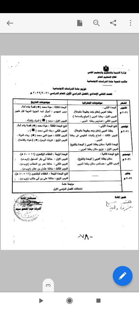 توزيع منهج الدراسات الاجتماعية للصف الثاني الاعدادي 2023 للترم الاول والترم الثاني 24305510