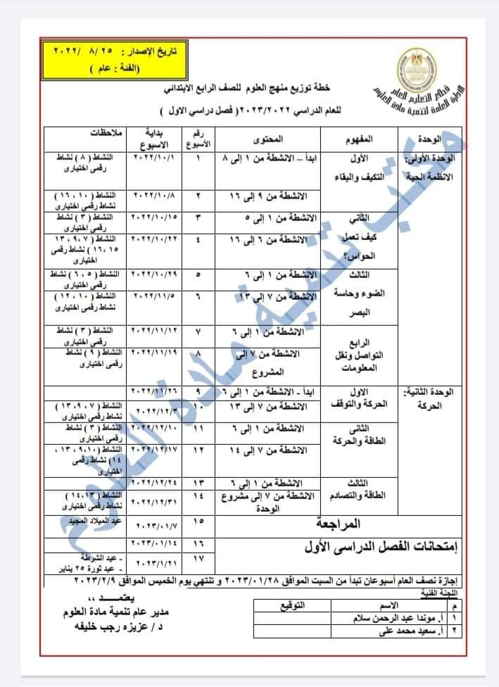 توزيعات مناهج و أدلة معلم الصف  الرابع إلأبتدائي ترم  أول 2023 كل المواد 30839010