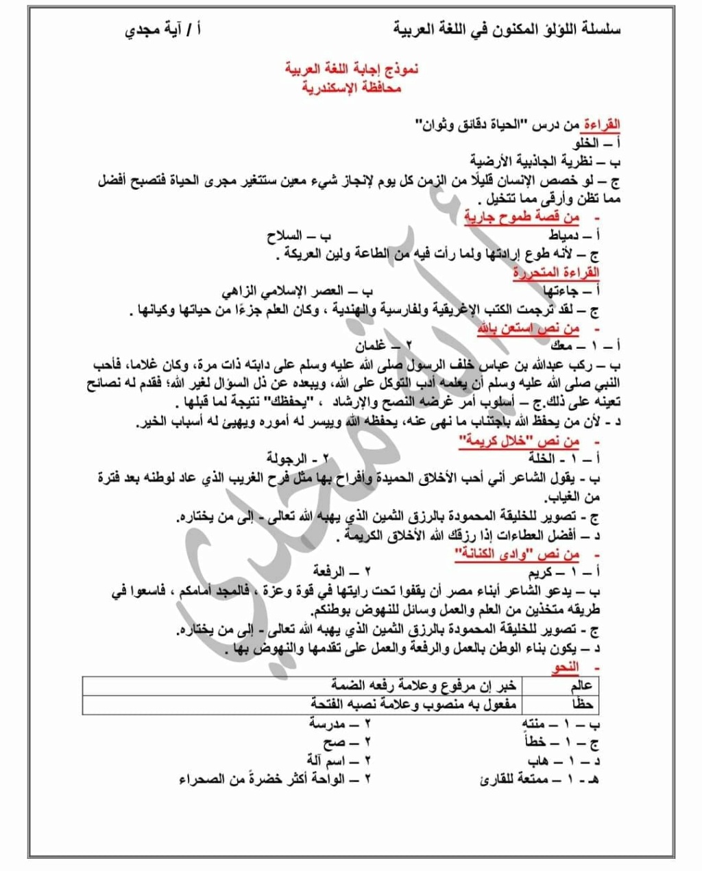 امتحان اللغة العربية بالحل  للصف الثالث الاعدادي الترم الثاني 2023 محافظة الإسكندرية 34781910