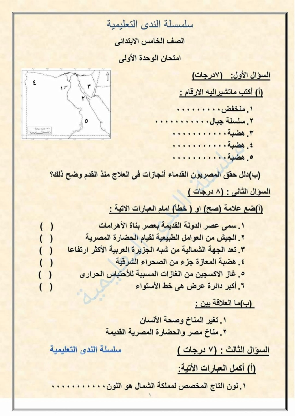 امتحان الندي دراسات بالحل للصف الخامس  ترم أول 2024 " على ما قطع من المنهج" 38782410