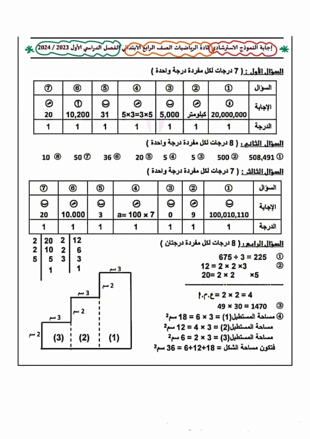 حل نماذج الوزارة رياضيات للصف الرابع    ترم أول2024 41590810