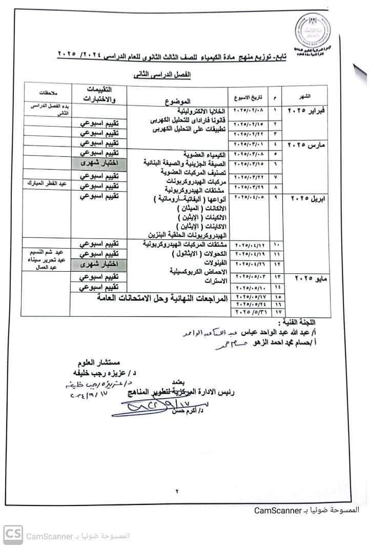 توزيع منهج الكيمياء للصف الثالث   الثانوي   ترمين 2025 Aoaoe_13