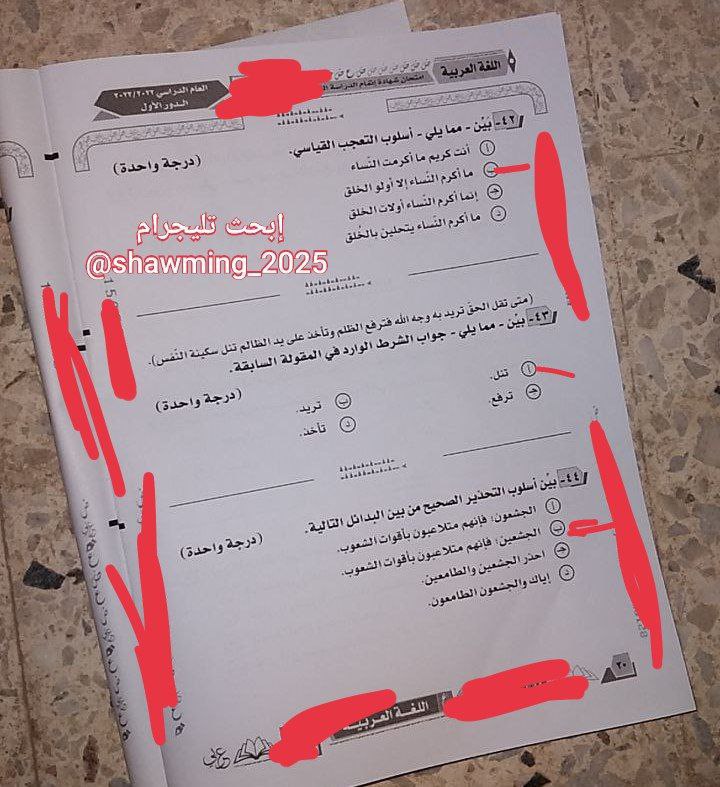 تداول أسئلة بامتحان العربي للثانوية العامة بإجابتها على «تليجرام» و التعليم تحقق C1837310