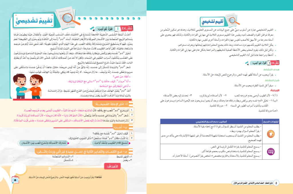 دليل المعلم في اللغة العربية للصف السادس الإبتدائي  ترم أول 2024   "كامل Caoa_a11