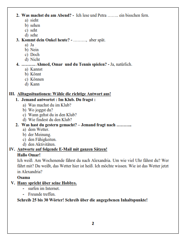 امتحانات ومراجعات اللغة الألمانية الرسمية للصف الثاني الثانوي ترم أول2024   Deutsc12