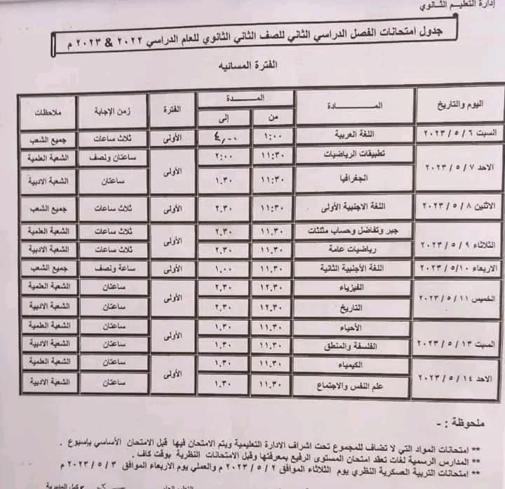 جداول امتحانات جنوب سيناء  أخر العام 2023 كل الفرق Oao_o_23