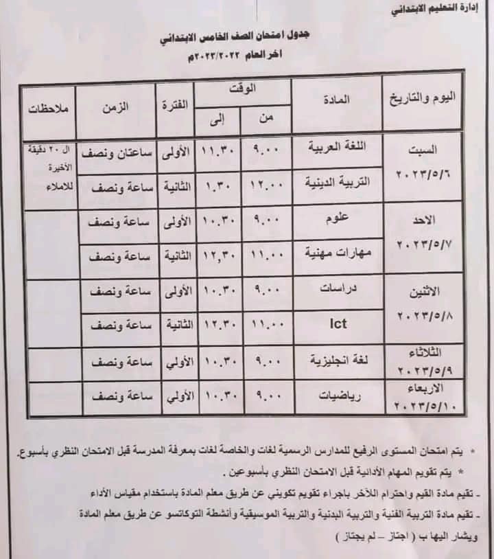 جداول امتحانات جنوب سيناء  أخر العام 2023 كل الفرق Ya19
