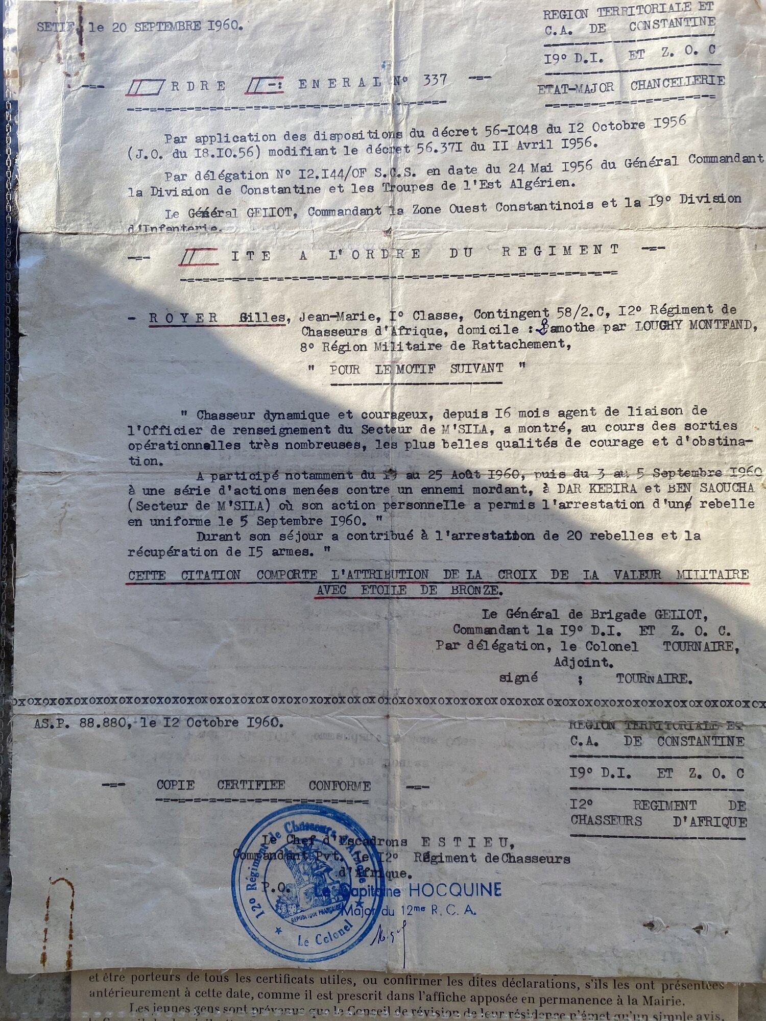 Documents guerre d'Algérie, citation FFL et caisse américaine  Img_8816