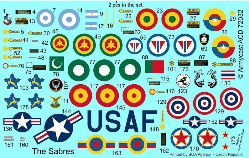 F-86 Sabre & Canadair Sabre in the world - Décal ARMYCAST ACD 72032/48027 Acd-7225